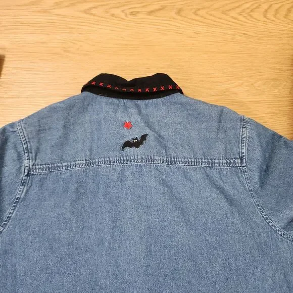 White Stag Denim Shirt Embroidered Fall Pumpkin Corduroy Collar 16W Plus Jean - Picture 9 of 11